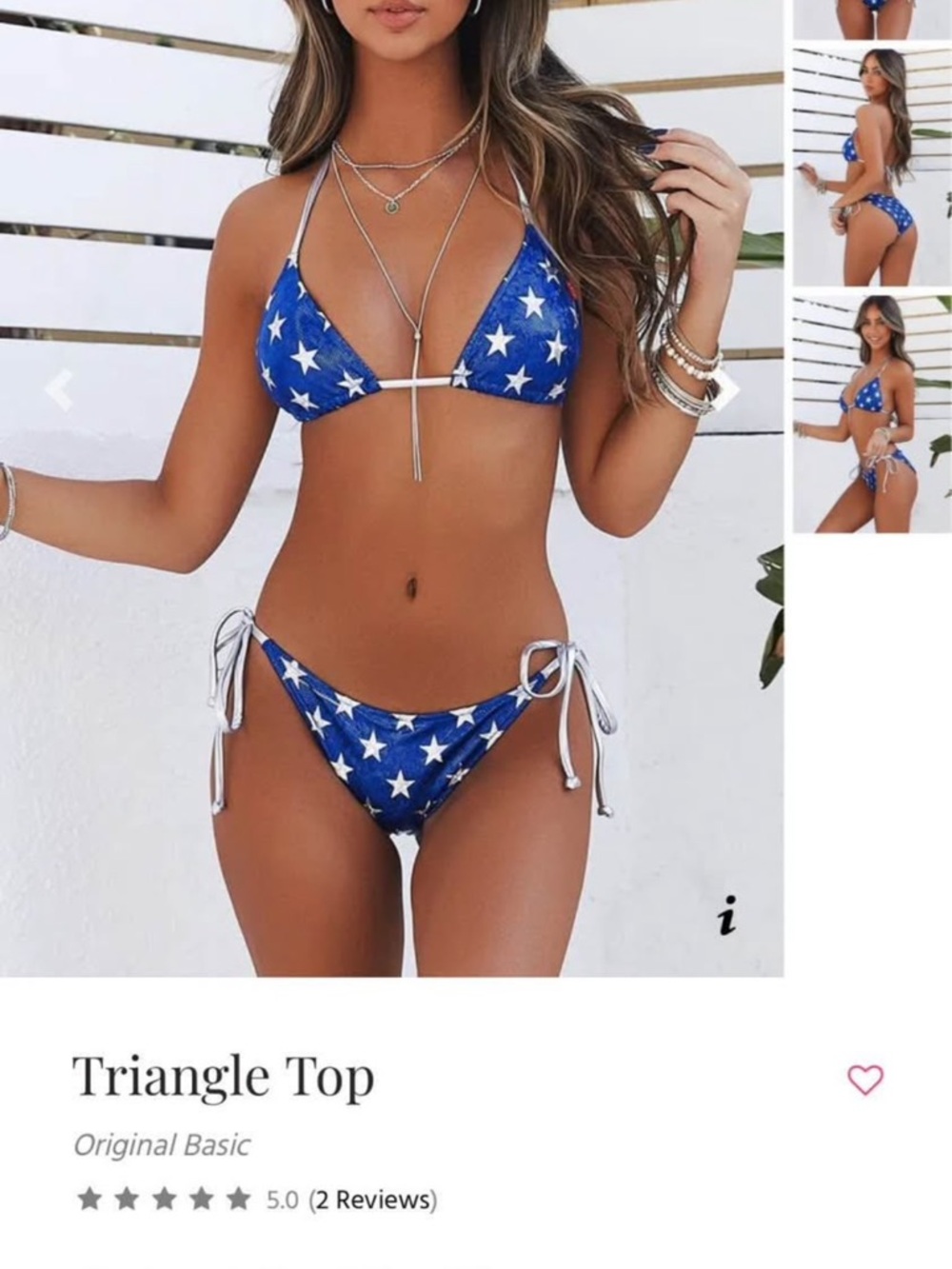 Blue Star Print Triangle Bikini - Classic Women's Swim Set - Picture 2 of 7